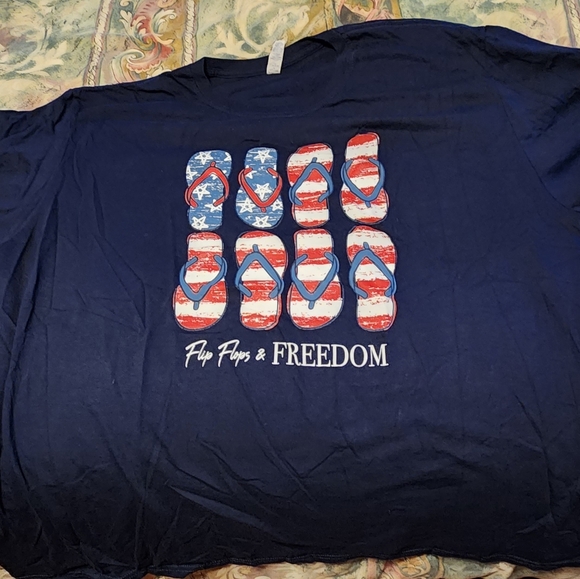 Filp Flop Patriotic Shirt-navy with red, white, and blue flip flops and letters - Picture 1 of 3